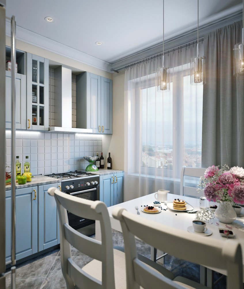 Дизайн прямоугольной кухни с балконом (69 фото)