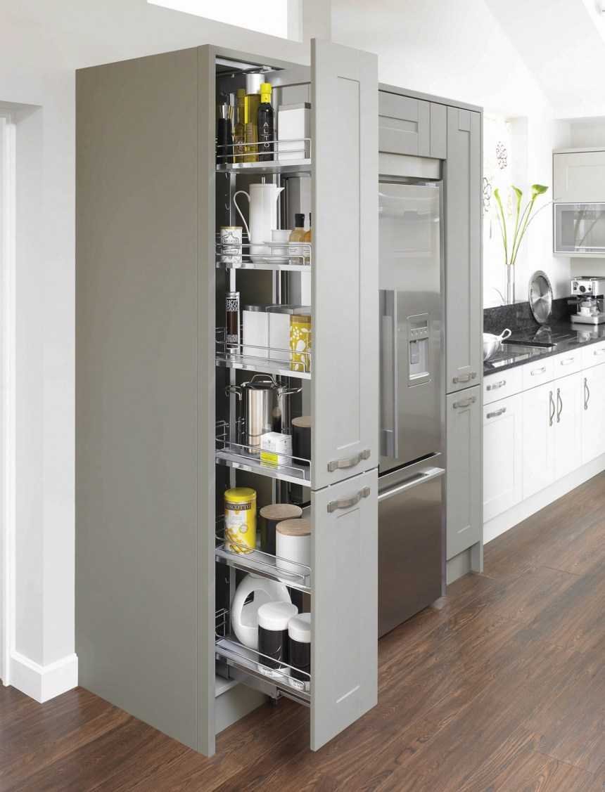 Выдвижной шкаф пенал для кухни (68 фото)