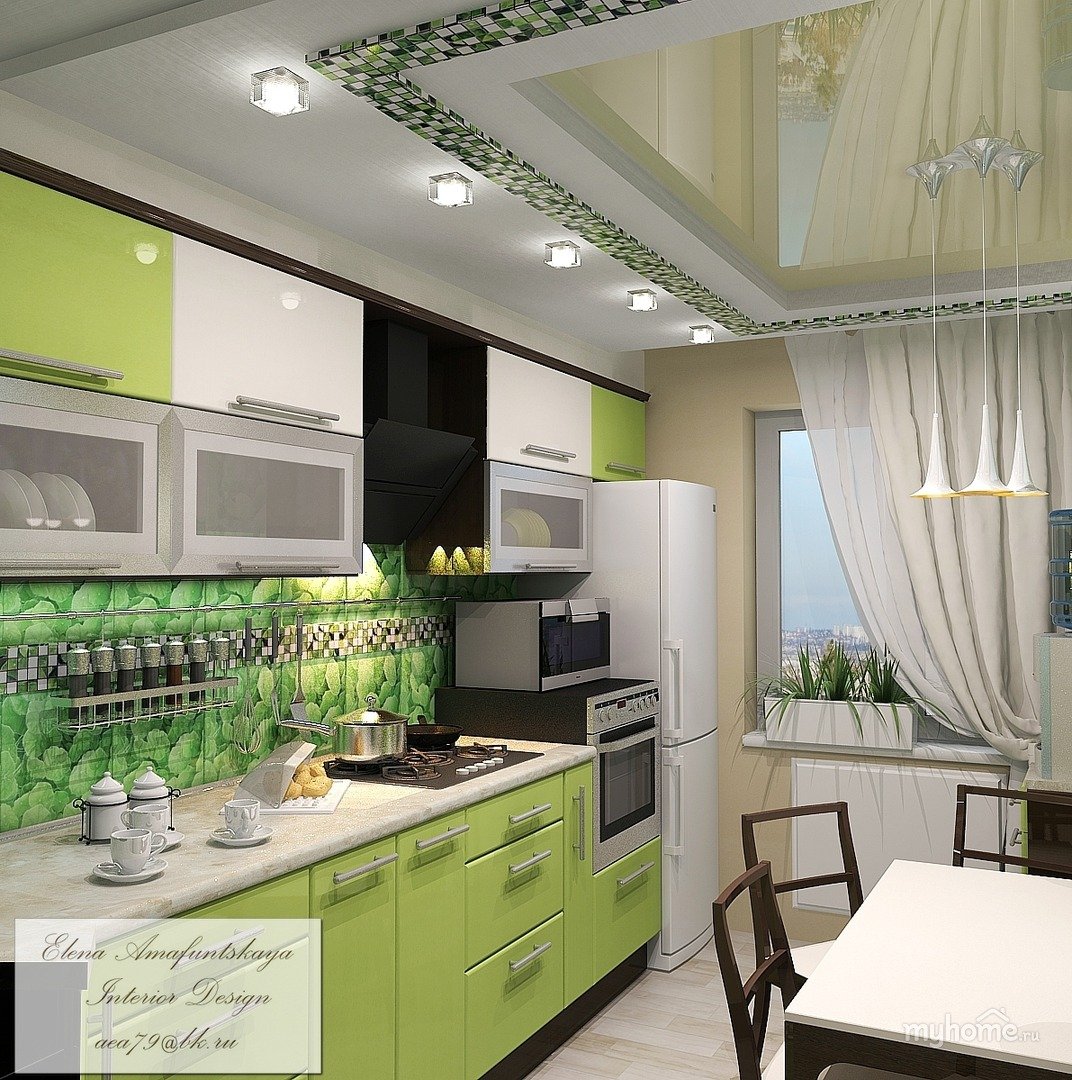 Кухня в бежево зеленом цвете