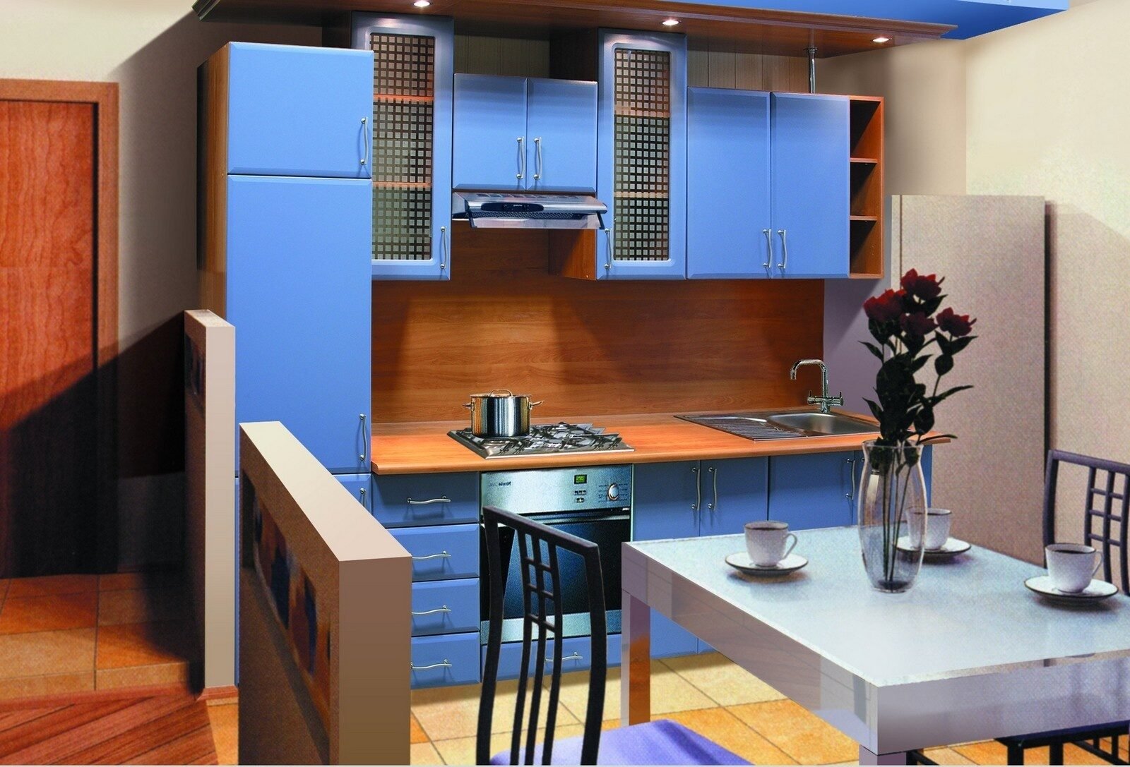 Кухни синего цвета в маленькую квартиру