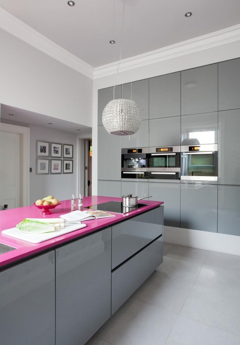 Сочетание серого и розового на кухне (90 фото)