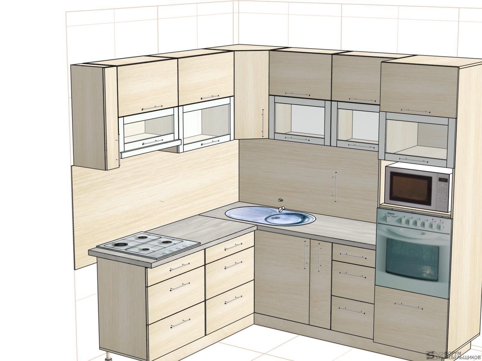 Проекты кухонь с навесными ящиками