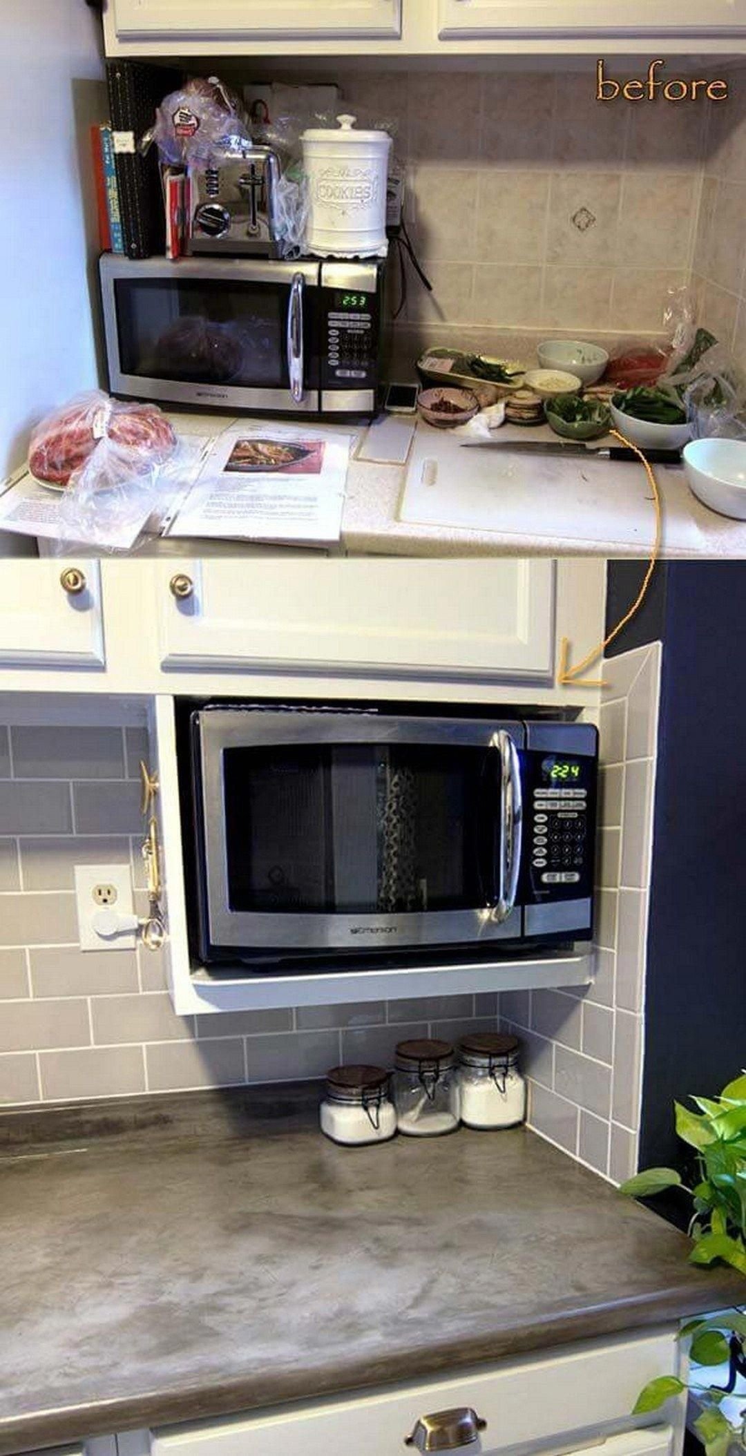 подвесной шкаф для микроволновки на кухне