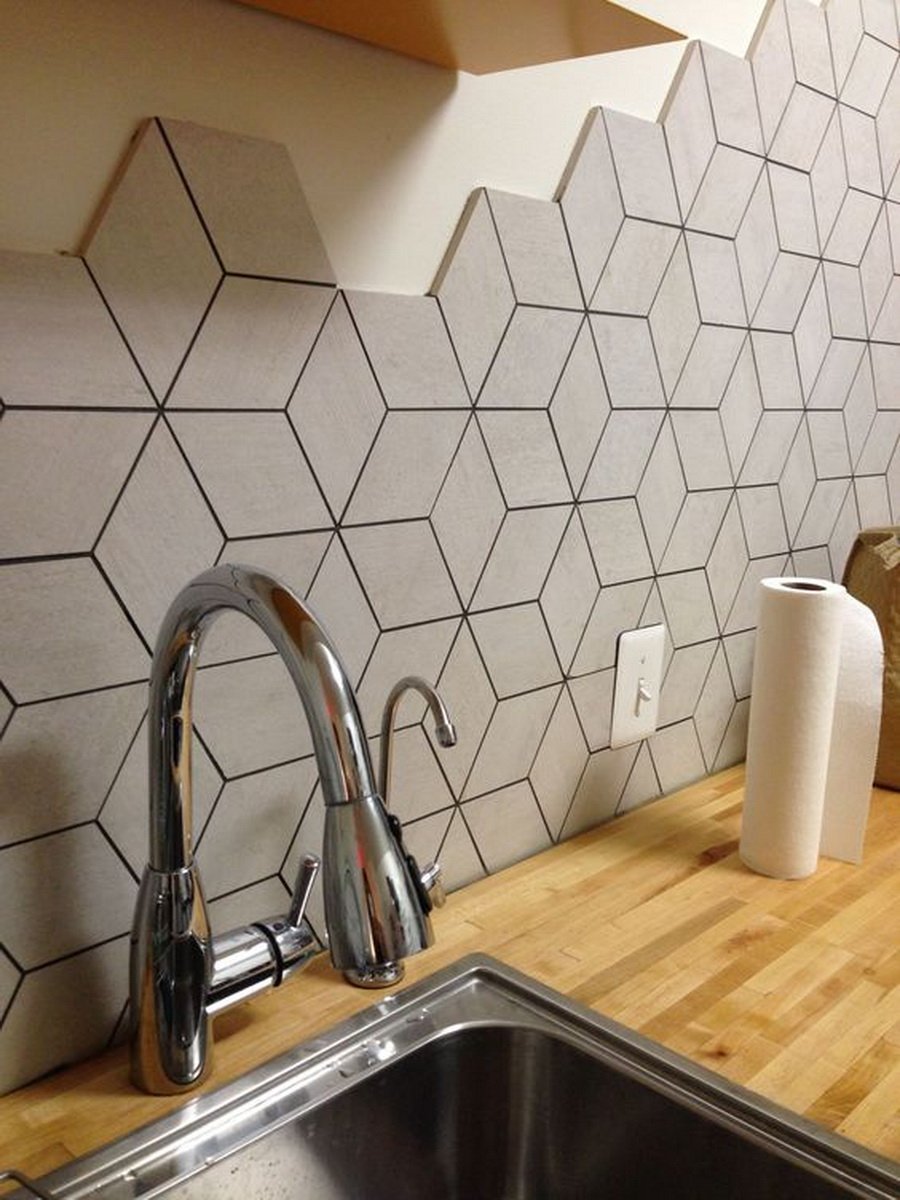 Дизайны отделки стен плиткой шестигранной на кухне