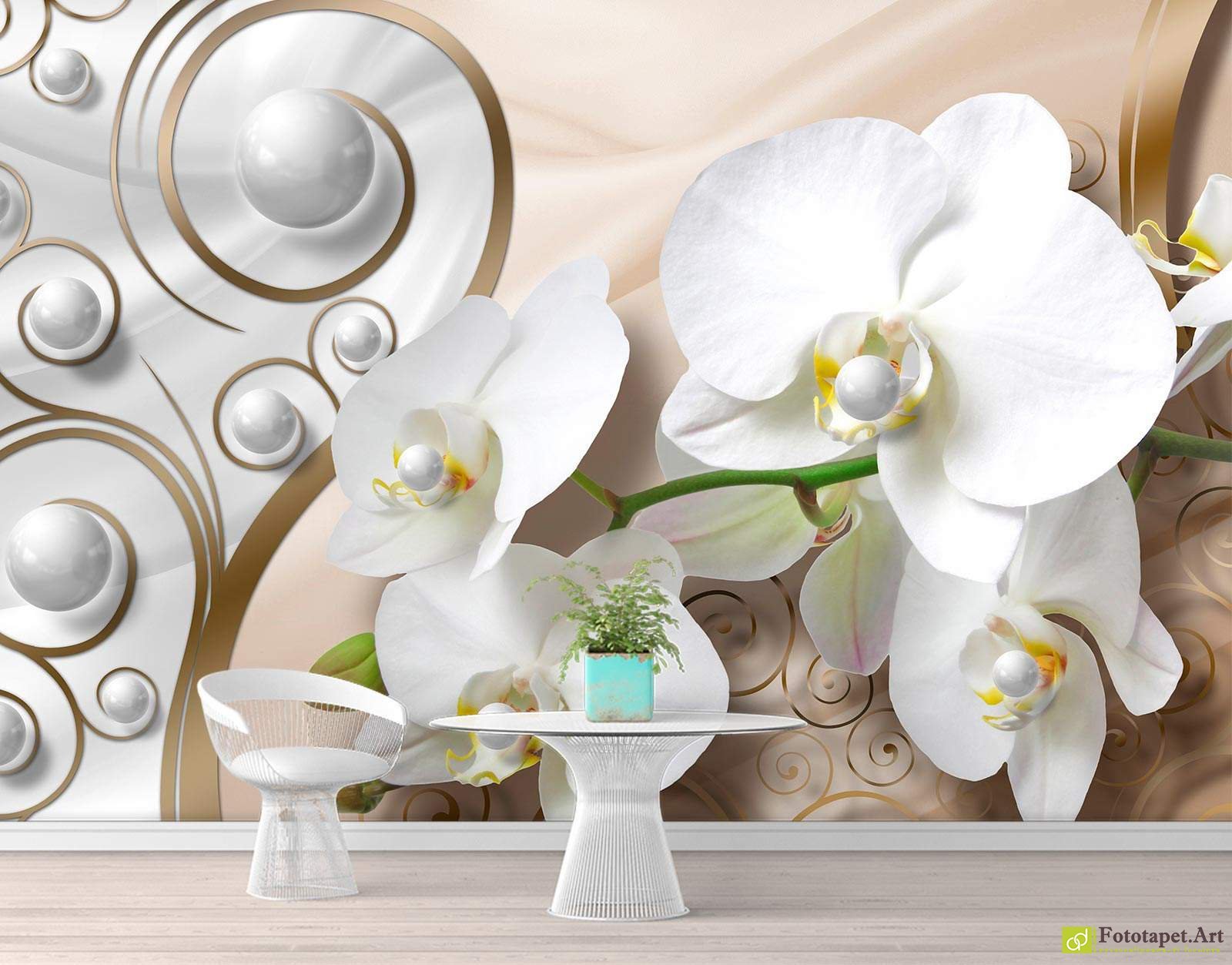 Фотообои жемчуг с орхидеями