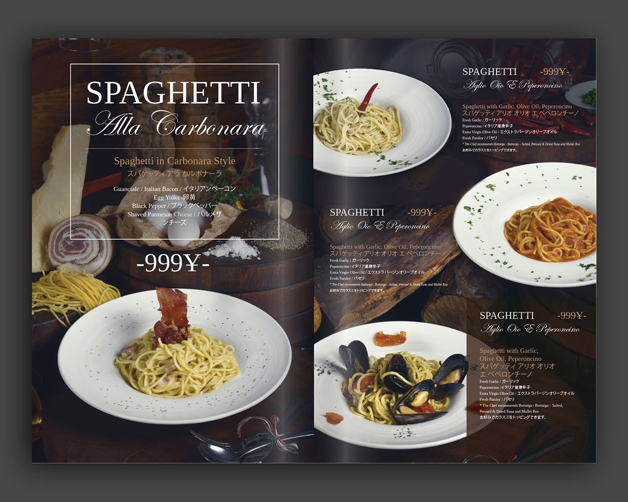 меню итальянской кухни в ресторане