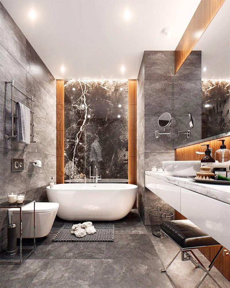 Интерьер ванной в стиле модерн (64 фото)