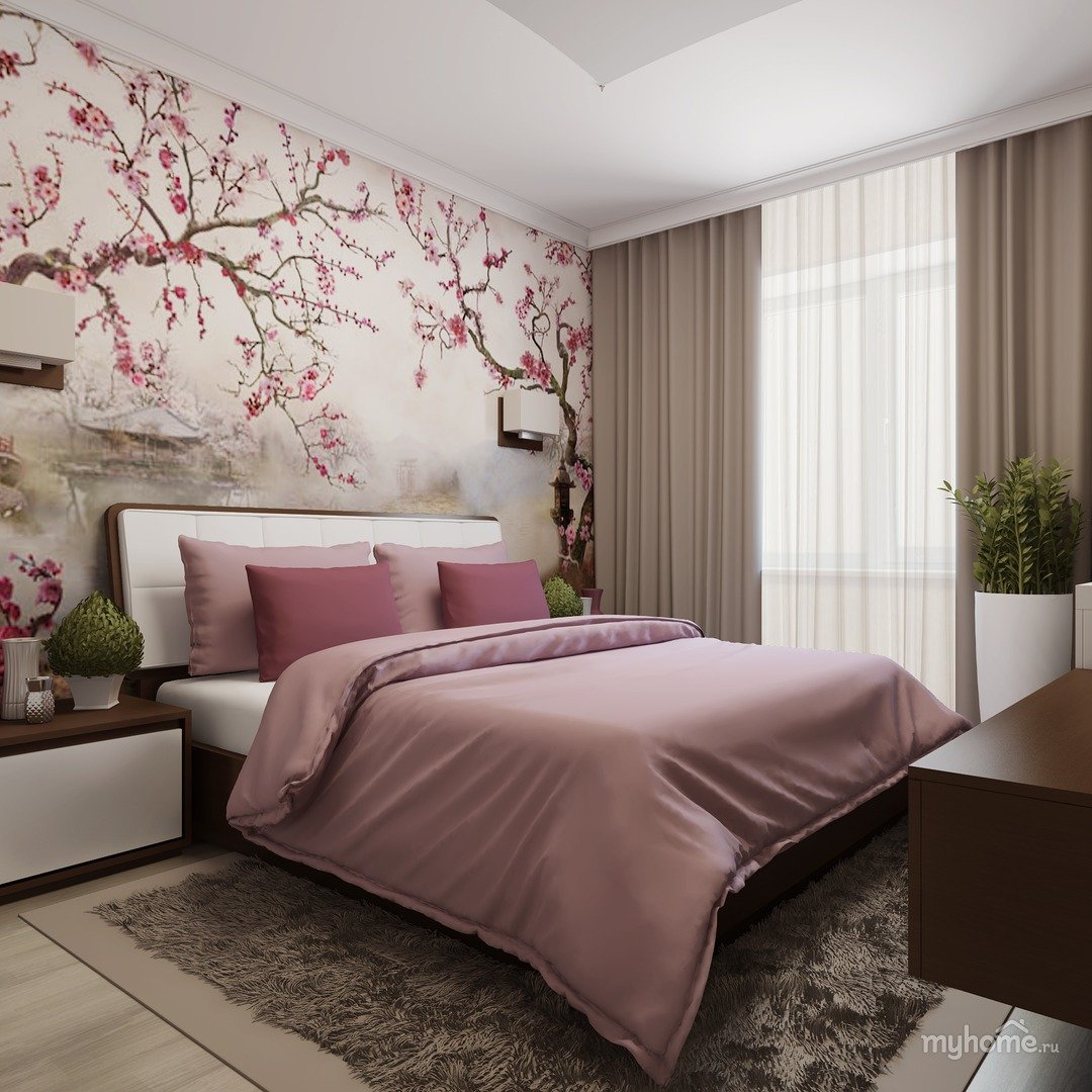 Розово коричневая спальня