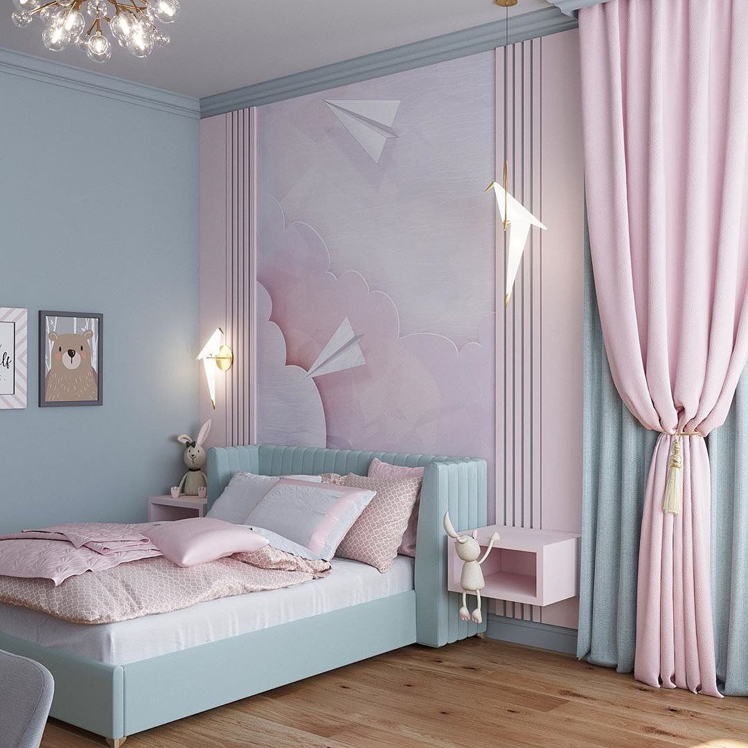 Розово голубая спальня