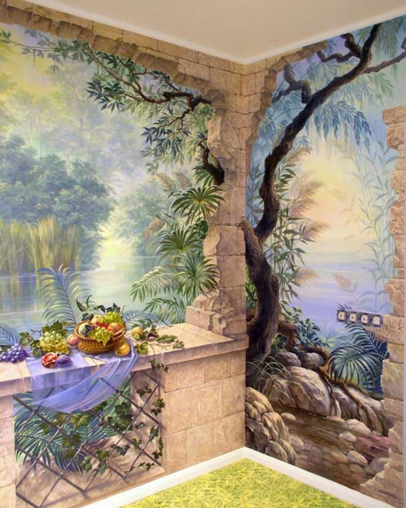 Художественная роспись стен в интерьере (66 фото)