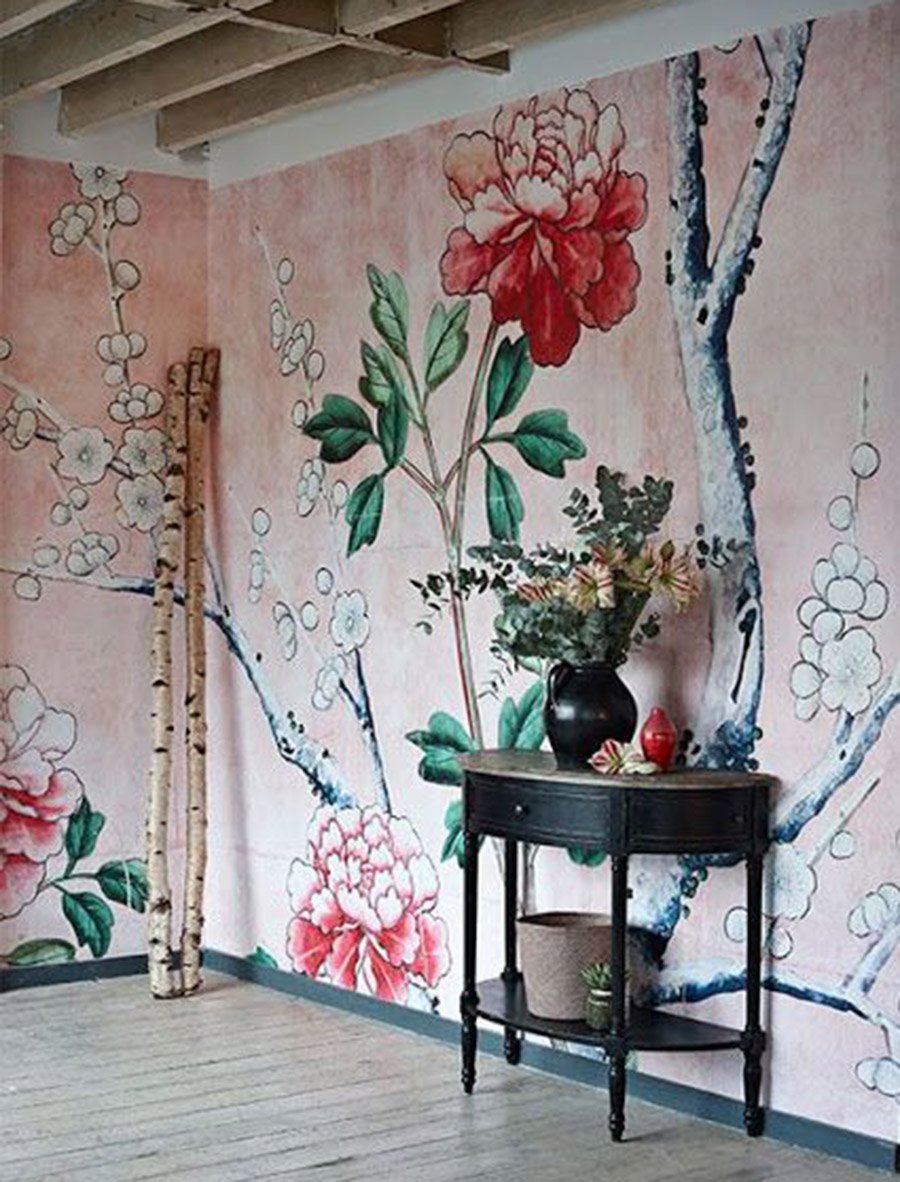 Роспись стен цветами в интерьере (67 фото)