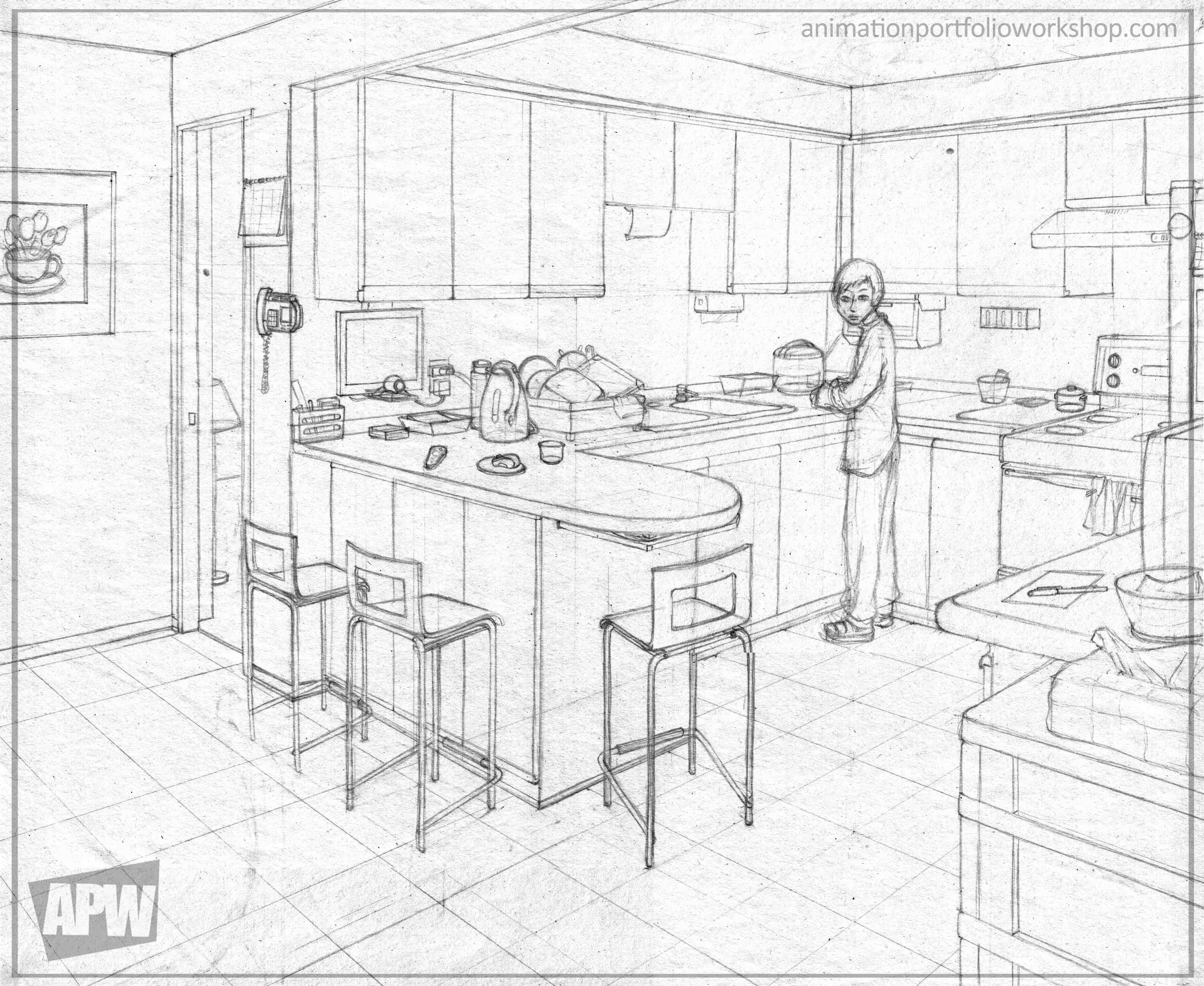 Интерьер кухни карандашом 5 класс