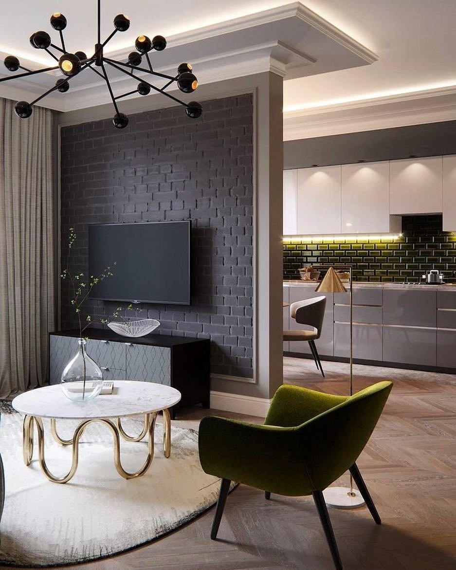 Зонирование кухни и гостиной