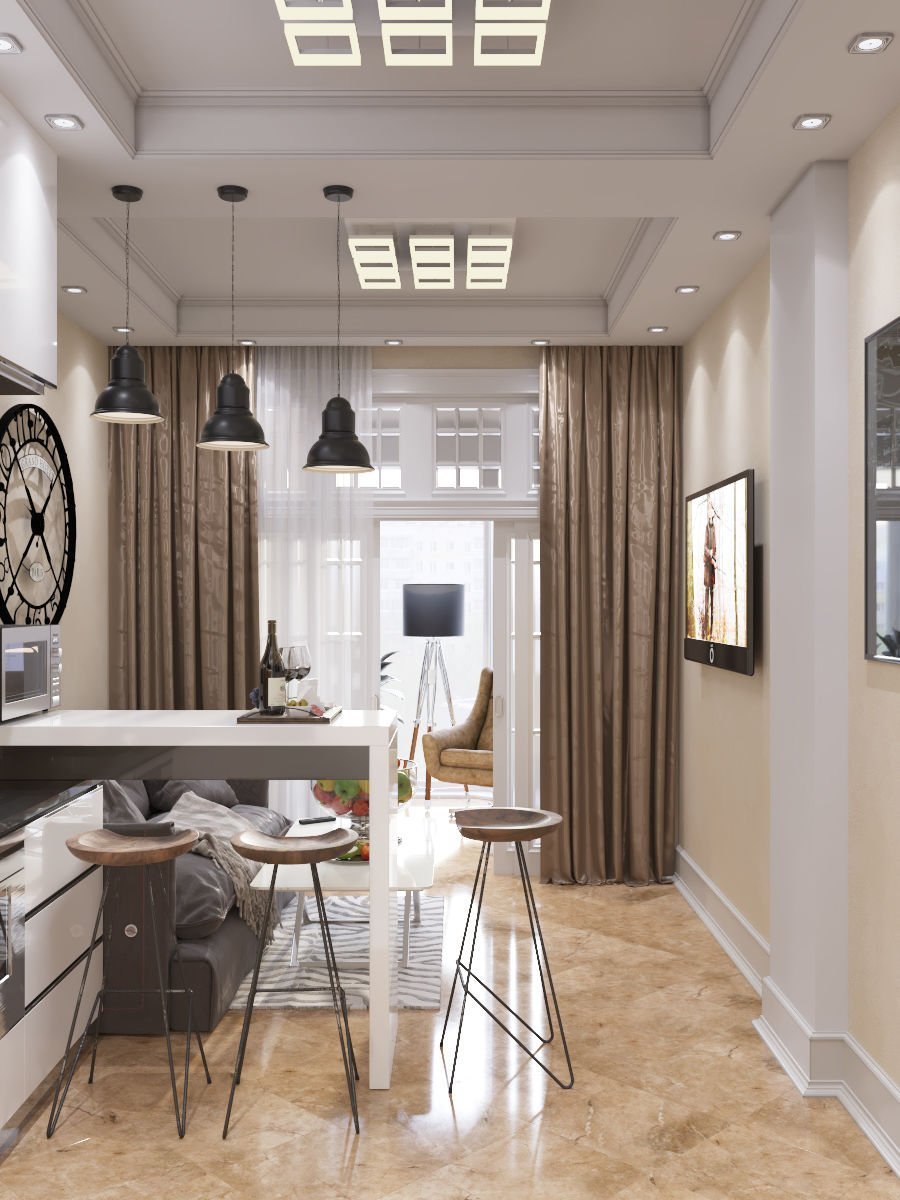 Зонирование кухни-гостиной 20 кв.м