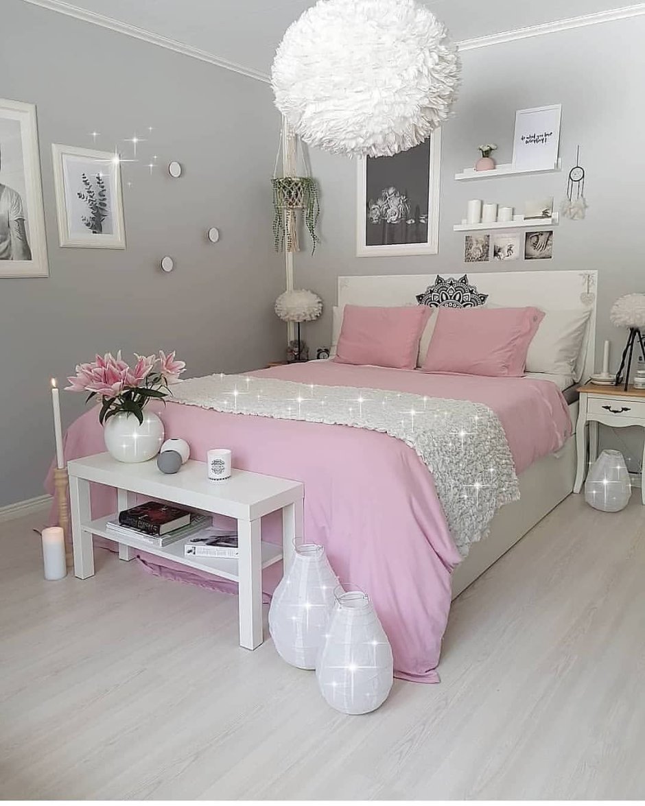 Интерьер спальни в серо розовых тонах (63 фото)