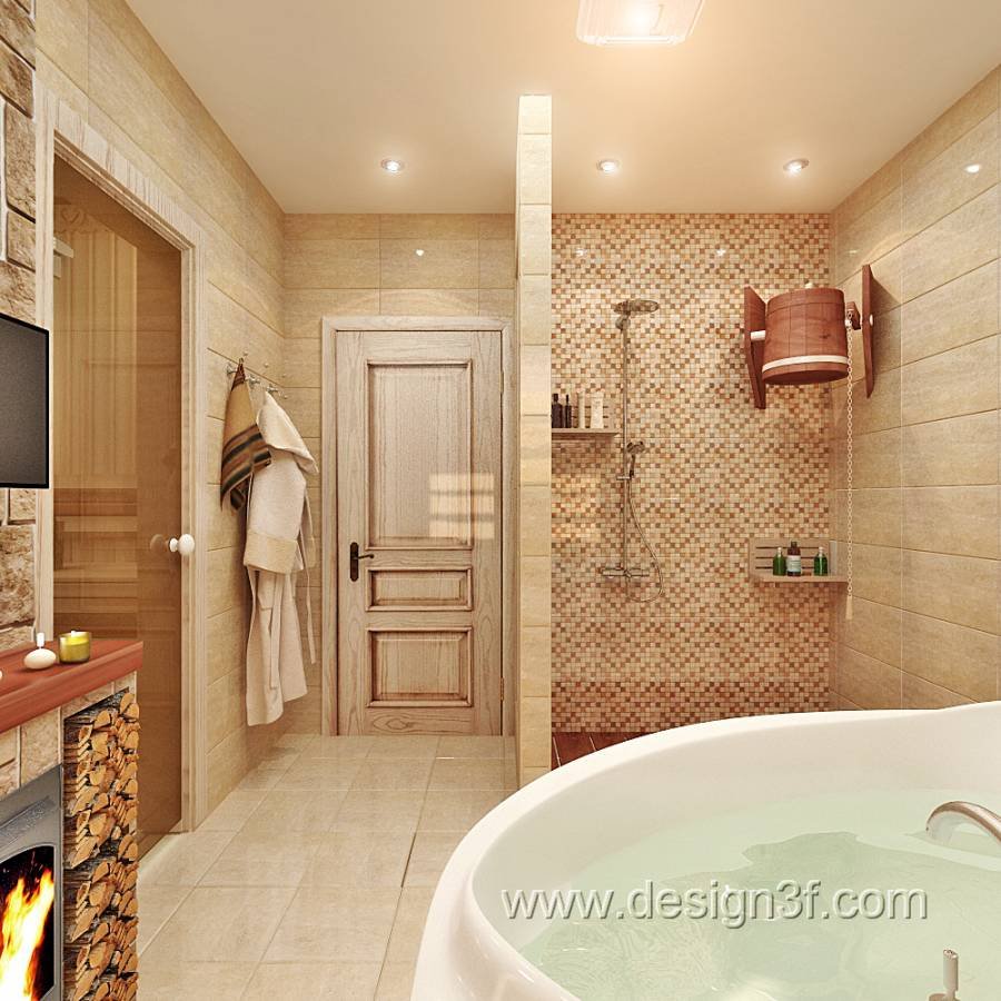Красивые Ванные комнаты в загородных домах с сауной