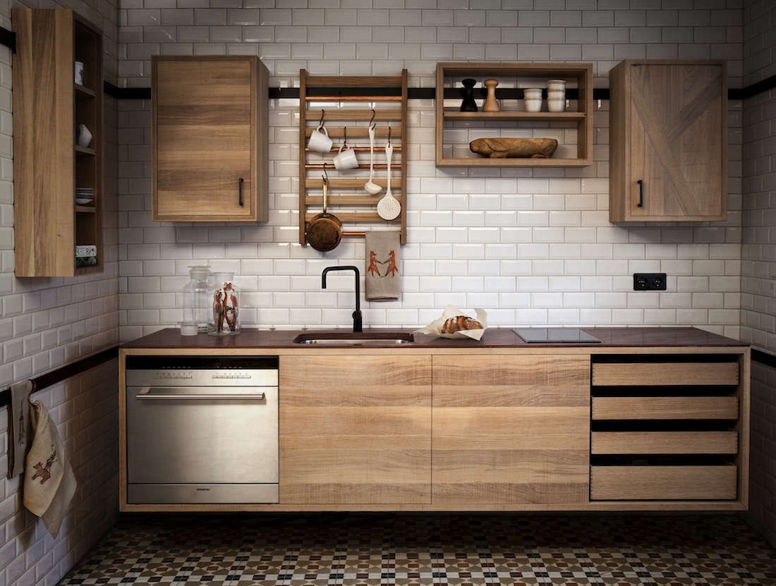 Фото кухни из дерева в современном стиле