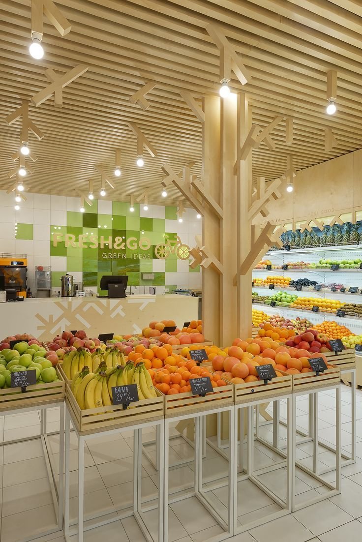 Интерьер магазина овощей и фруктов