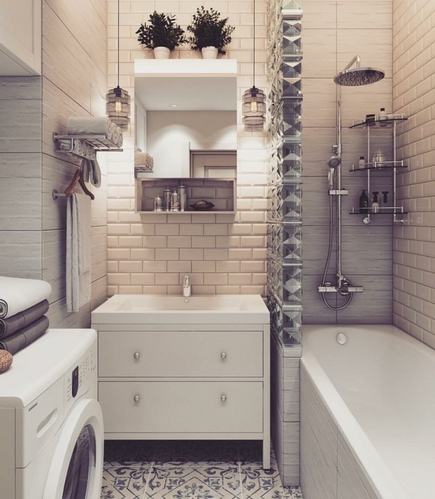 Сине бежевая ванная комната