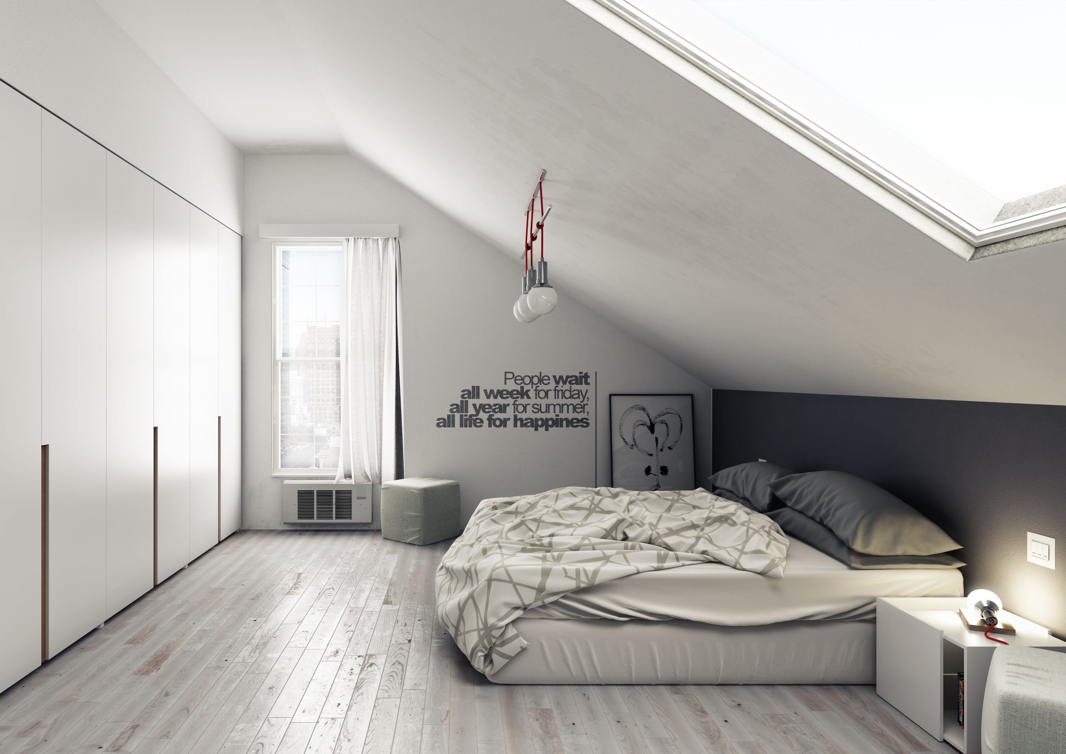 Интерьер в мансарде со скошенным потолком фото спальни