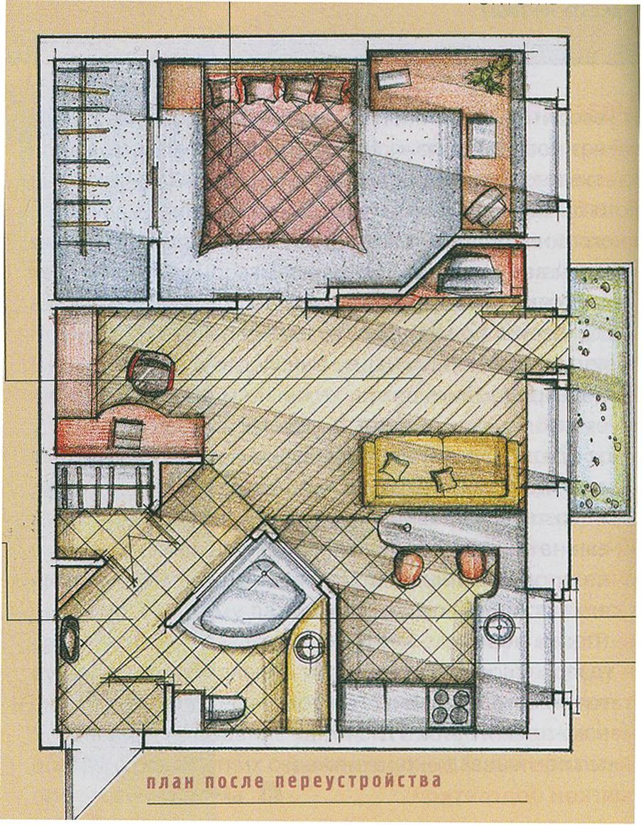 Перепланировка квартиры 2-х комнатной в хрущевке