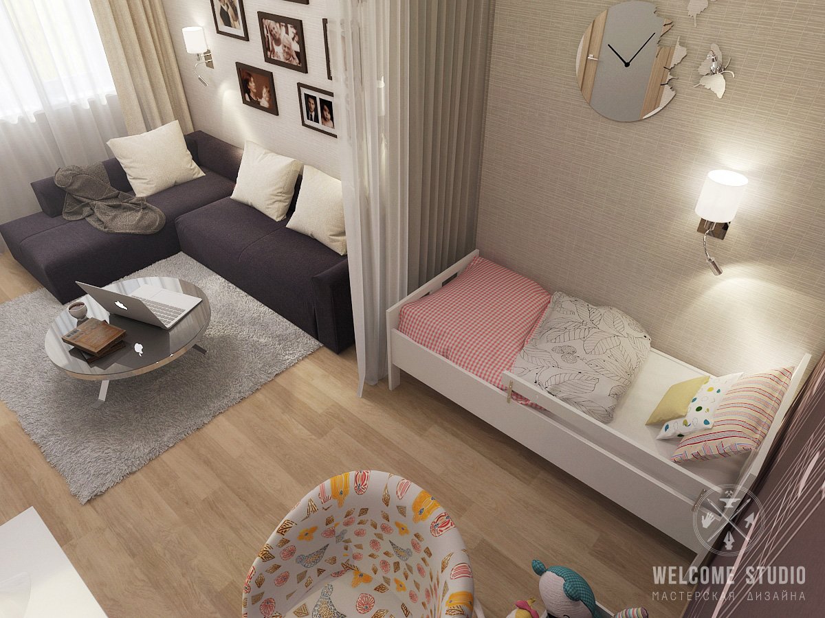 Однокомнатная квартира с ребенком дизайн (66 фото)