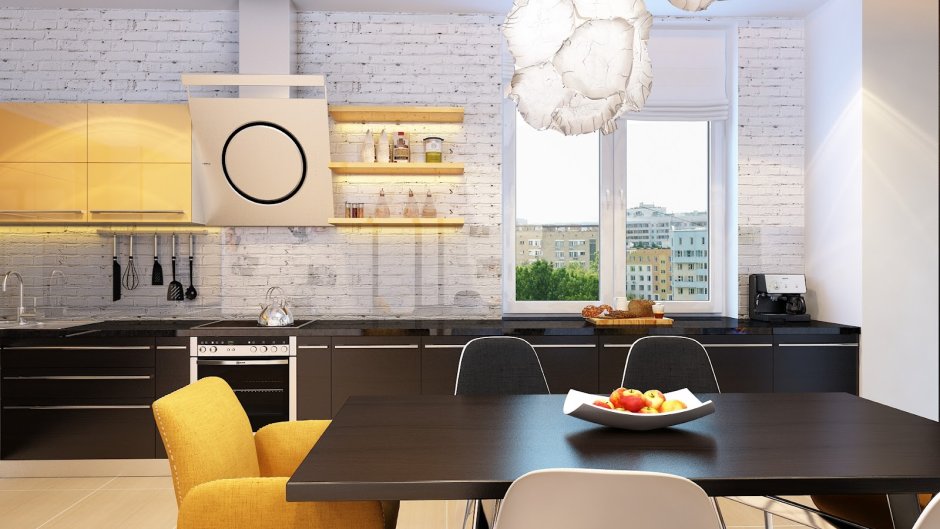 Цветные кухни в лофте