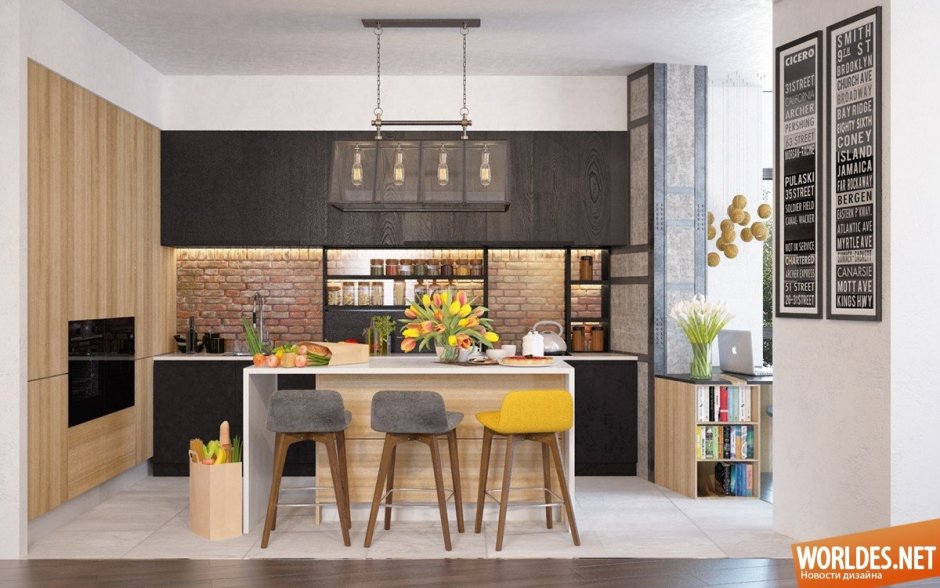 Кухня жёлтого цвета лофт