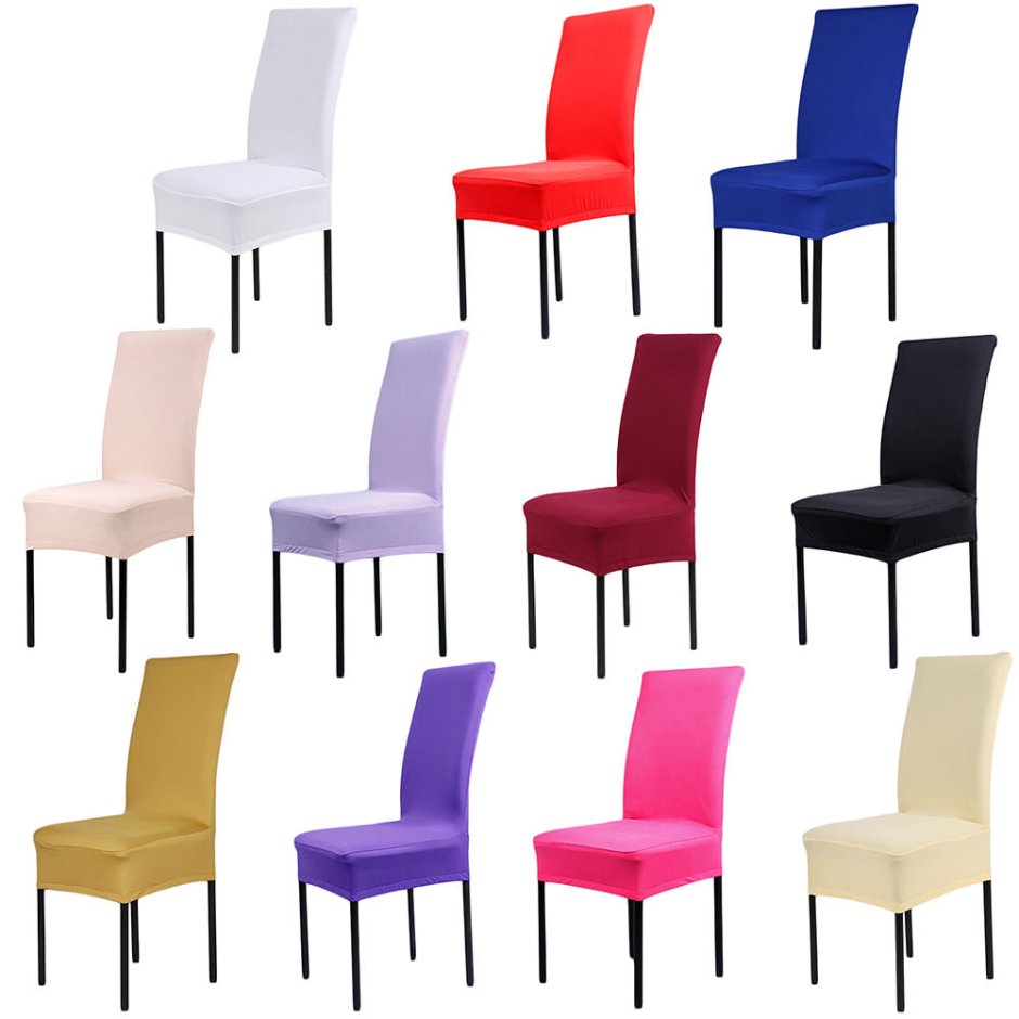 Белый стол и разноцветные стулья