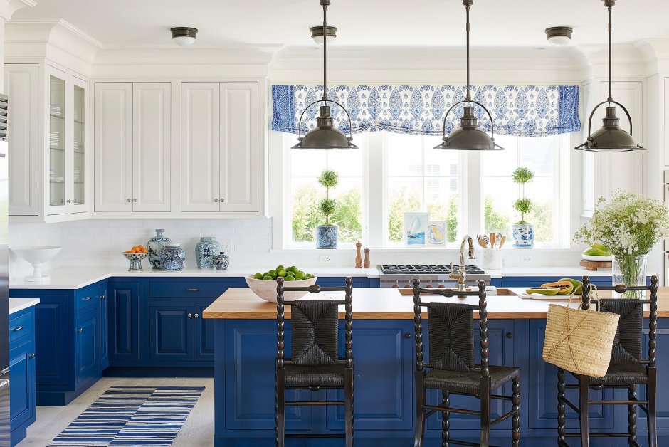 Кухня белый верх голубой низ