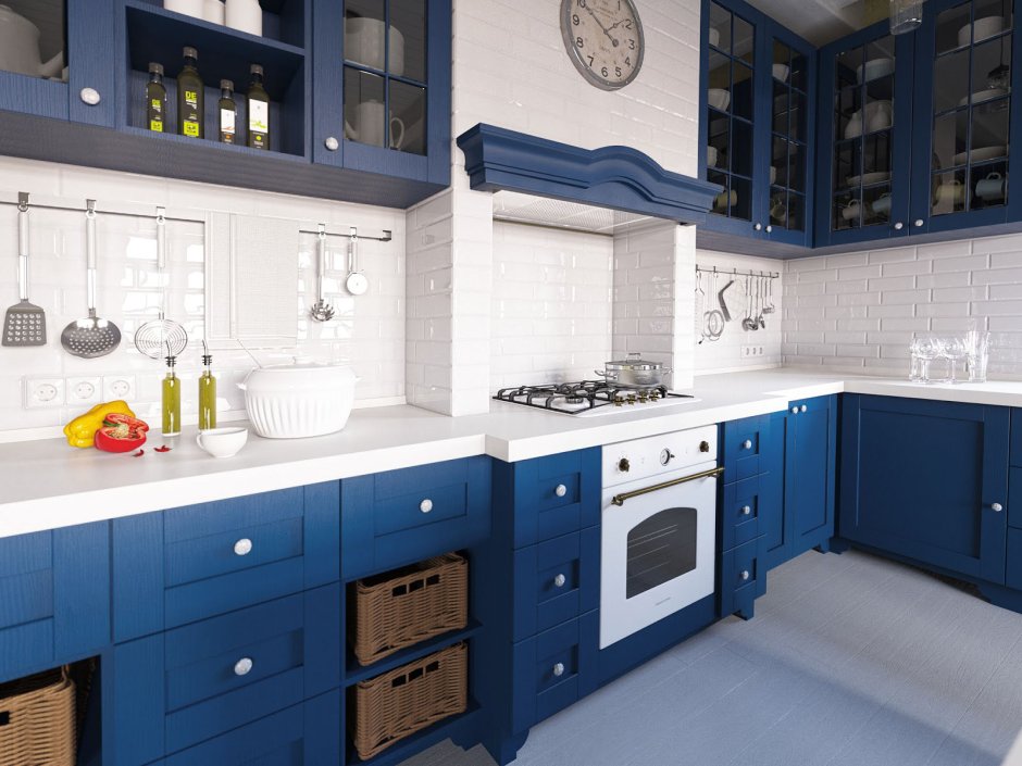 Кухня в сине-белом цвете