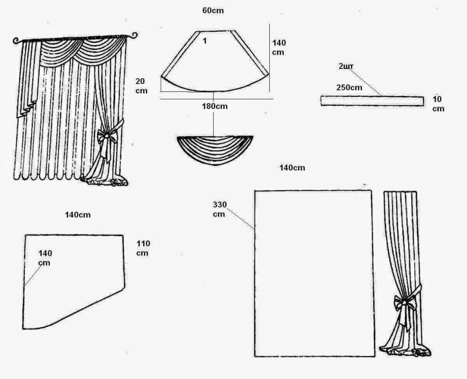 Выкройки кокилье и де жабо для штор