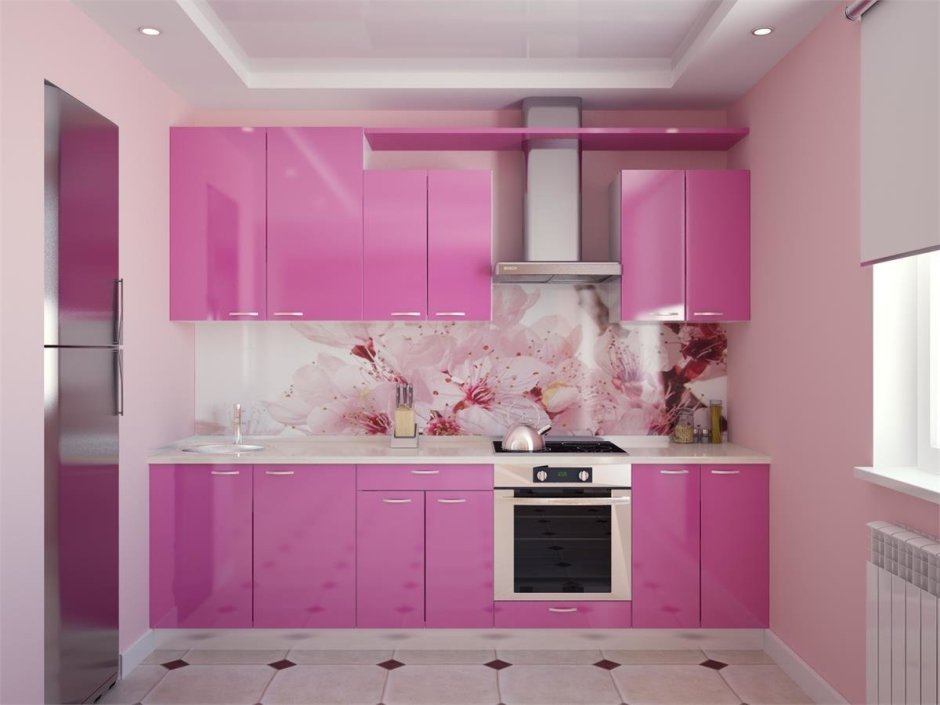 Кухня в бело розовых тонах