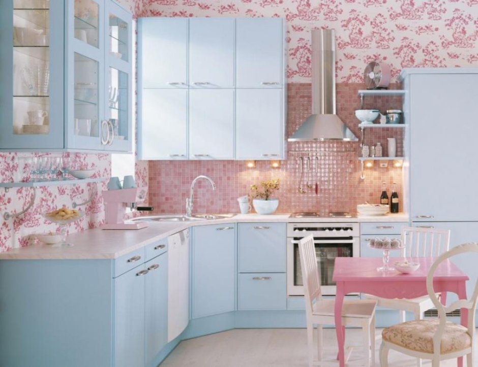 Розовые обои на кухне (65 фото)