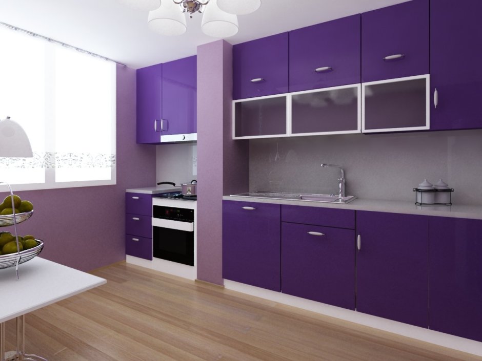 Кухонные гарнитуры с фиолетовым потолком