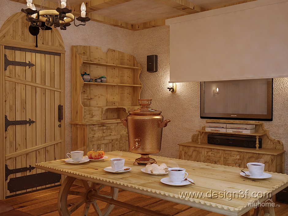 Маленькие кухни в деревянном доме из бревна