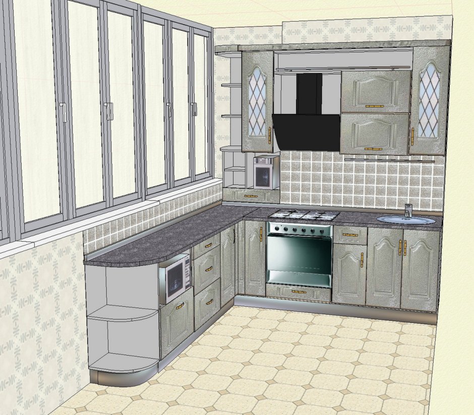 Кухни с вентиляционным коробом п111м