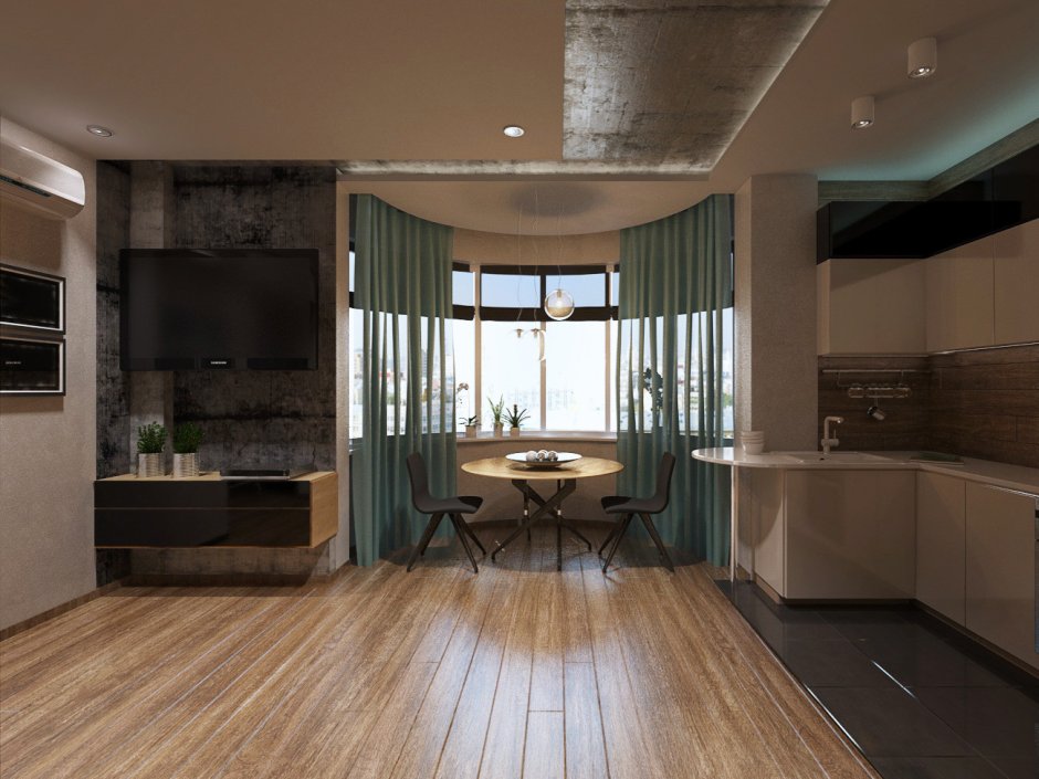 Кухня гостиная с панорамным окном 20 кв