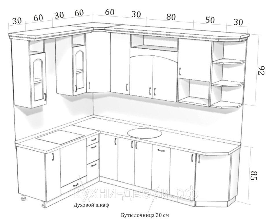 Размеры кухонных шкафов чертежи стандарт