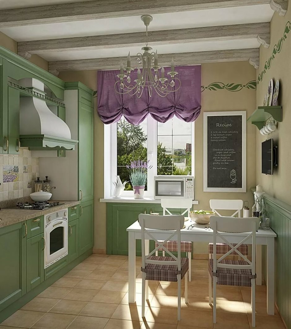 Рулонные шторы на кухню в стиле Прованс