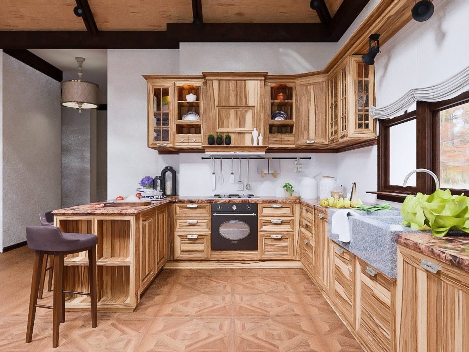 Дизайнерские кухонные шкафы из дерева