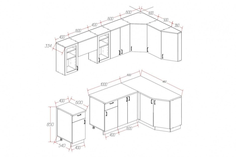 Размеры угловых шкафов для кухни