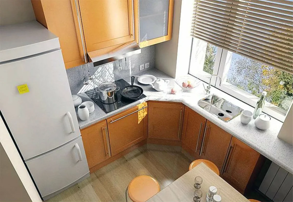 Маленькая кухня в хрущевке с холодильником (89 фото)