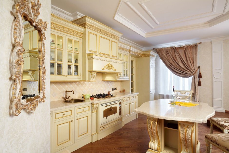 Кухня с золотом в классическом стиле