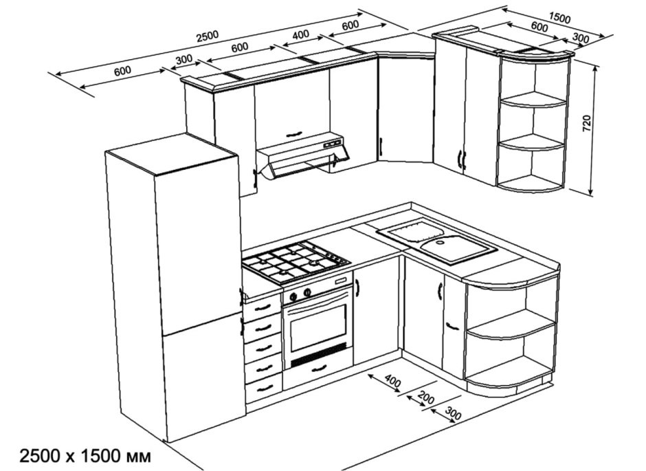 Кухня мебель чертеж