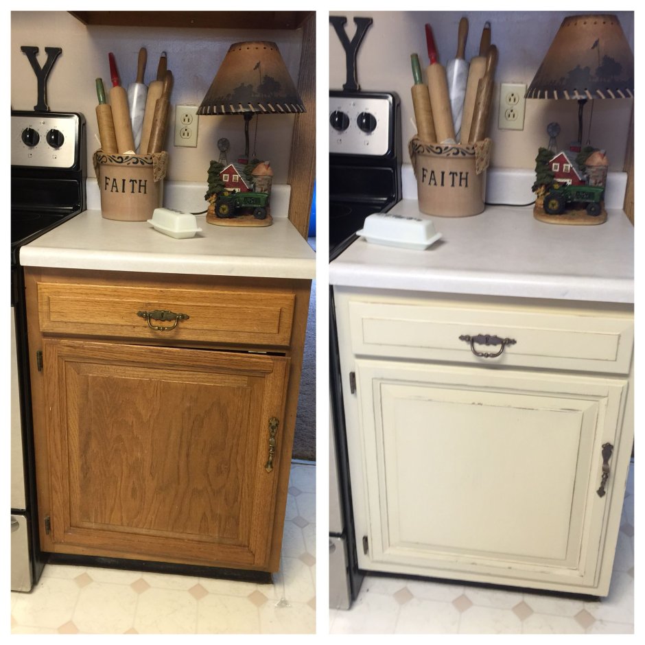 Перекрашенные кухни до и после