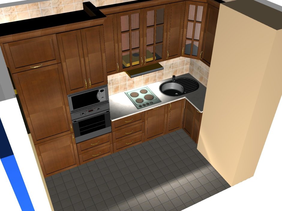 Кухонный гарнитур для маленькой кухни с вентиляционным коробом