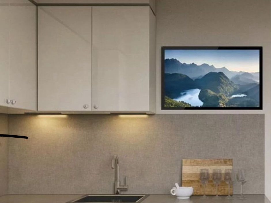 Кухня с диваном и телевизором 10 кв в современном стиле