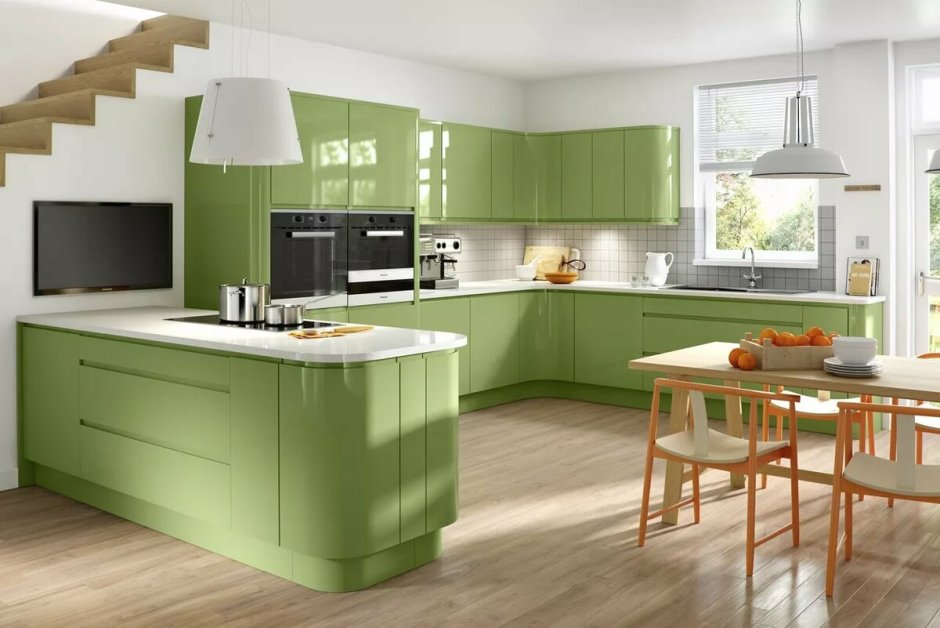 Кухня в английском стиле зеленая