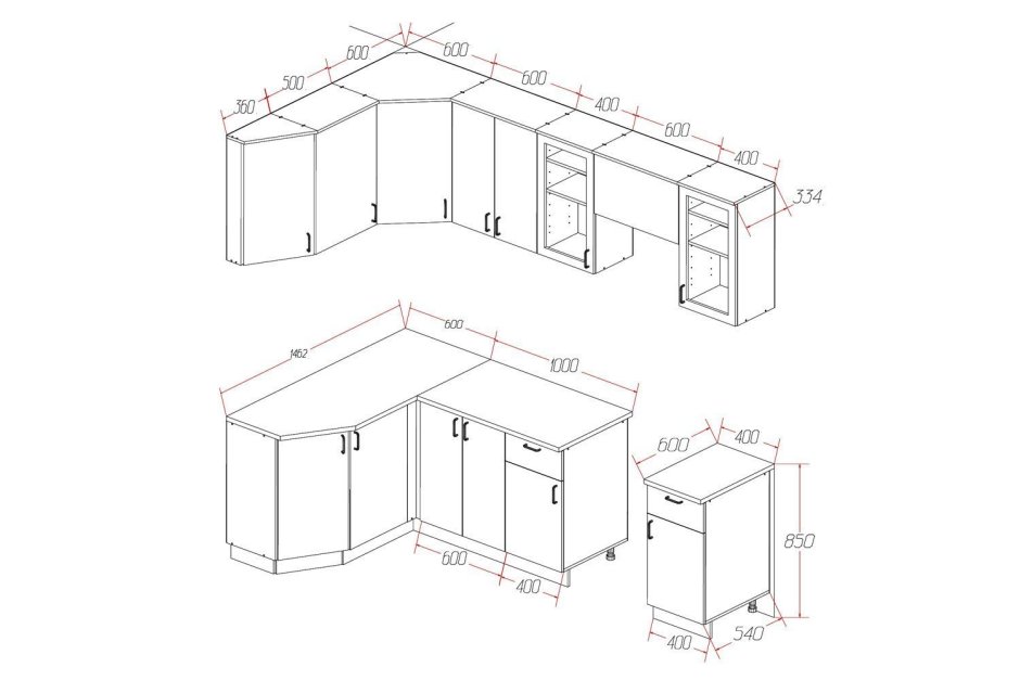 Встроенная угловая кухня Размеры